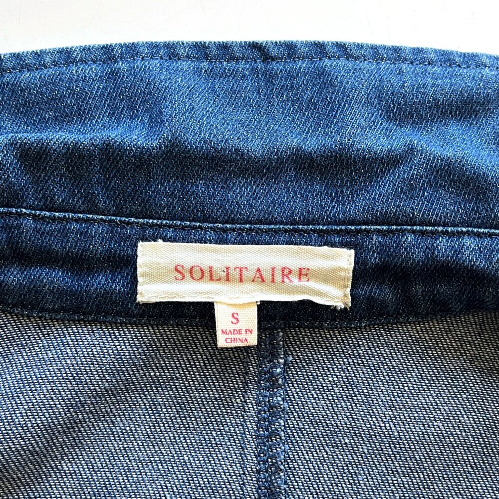 Women's Solitaire Blue Denim Belted Double Breasted Cotton Trench Coat Small - Picture 7 of 7